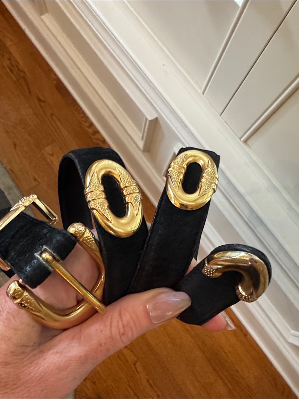 JG Hook Black Leather Belt with Gold Buckle size M/L